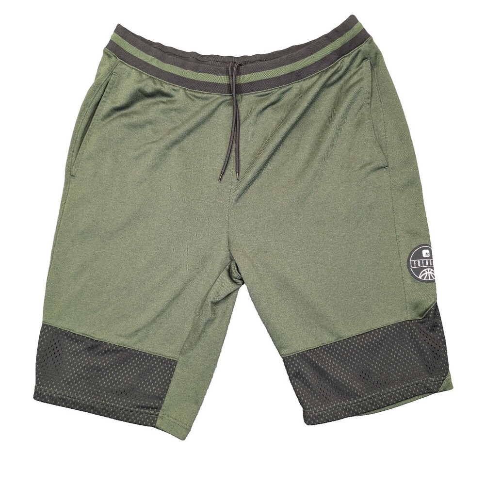 AND1 Mens Basketball Shorts Olive Green Black Mesh Panels Athletic Gym Size XL
